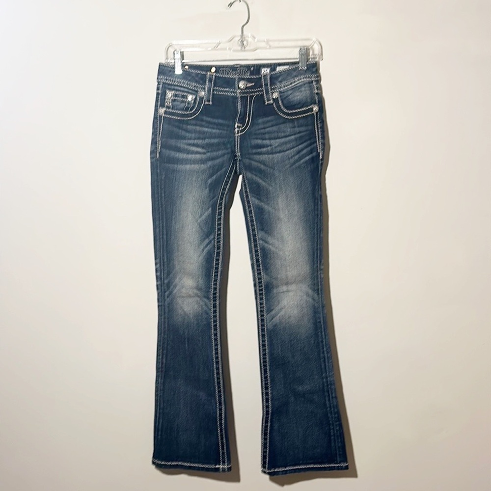 MISS ME Signature Rise Boot Cut Denim Rhinestone embellished jeans women Sz. 25